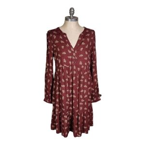 BeachLunchLounge Paisley Long Sleeve Midi V-neck Dress  Small